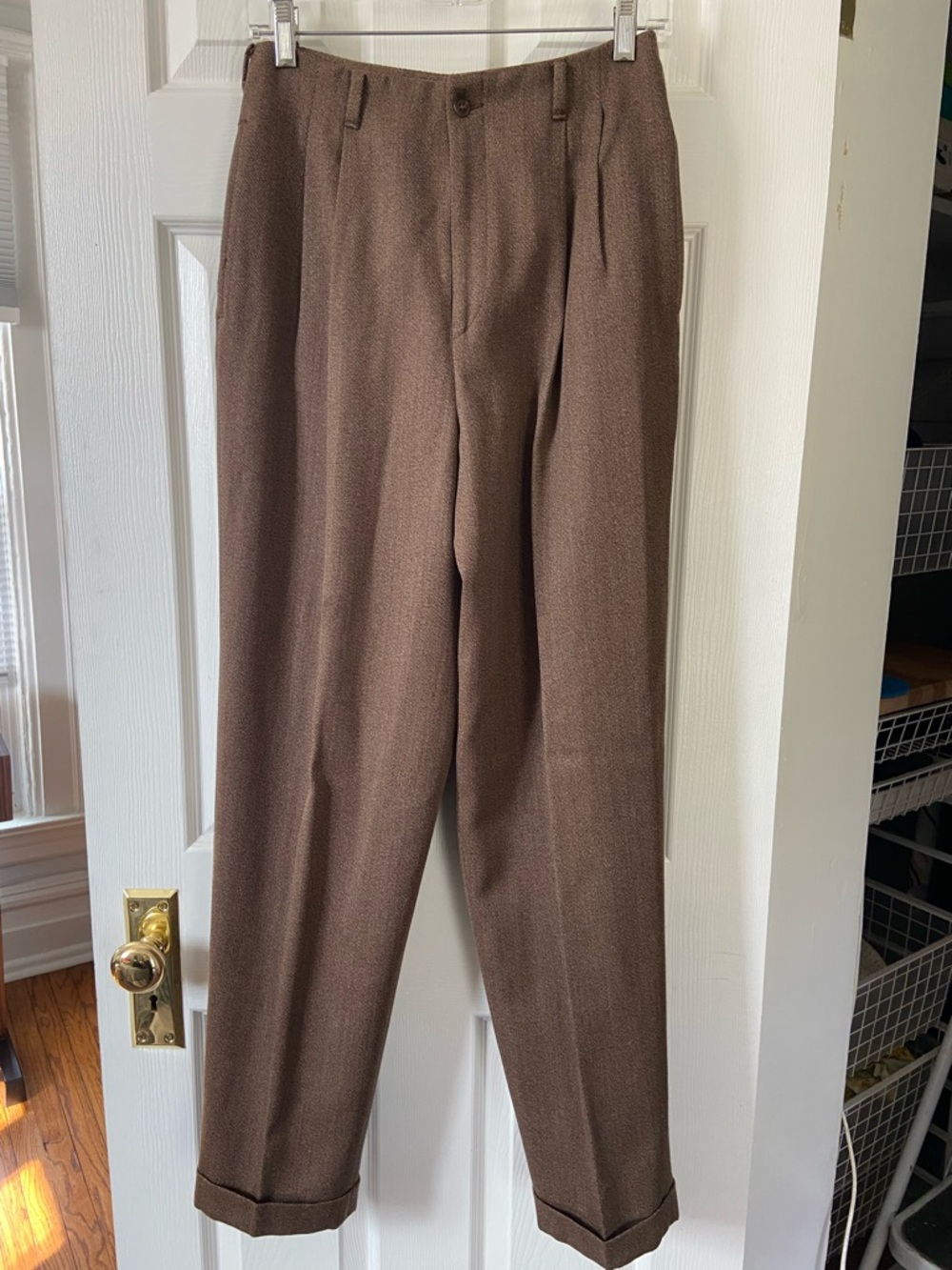 Vintage Women’s Wool Blend Brown Twill Trousers (Size 8)